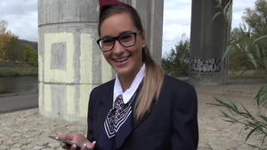 Cumshot amongst european stewardess in nylon in taxi in HD