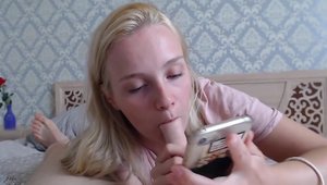 Blonde haired handjob on live cam