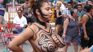 Huge boobs girl voyeur nailed rough in public