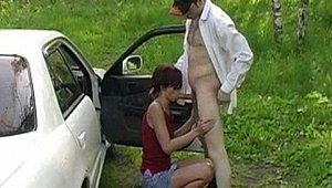 My Pickup Girls: European redhead banging blowjobs in a car