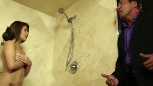Wet teen chick fucked hard in shower