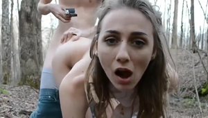 Super sexy teen chick cumshot in the woods