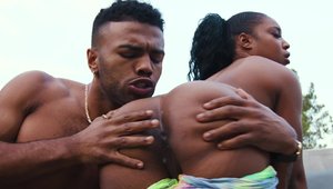 Hardcore ebony foreplay on sofa